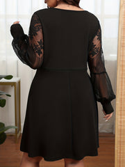 Lace Sleeve Surplice Neck A-line Mini Dress