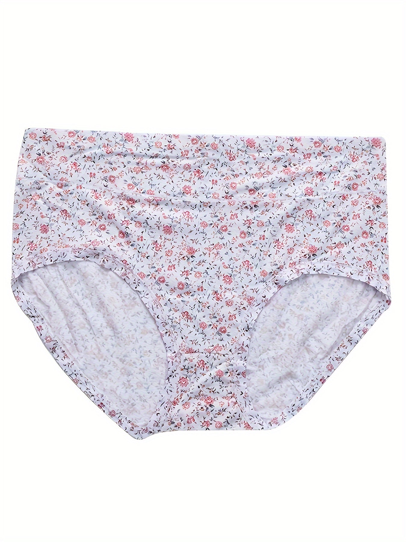 4 Pack Plus Size Panties Set Women's Plus Ditsy Floral Print High Waist