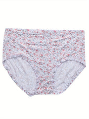 4 Pack Plus Size Panties Set Women's Plus Ditsy Floral Print High Waist
