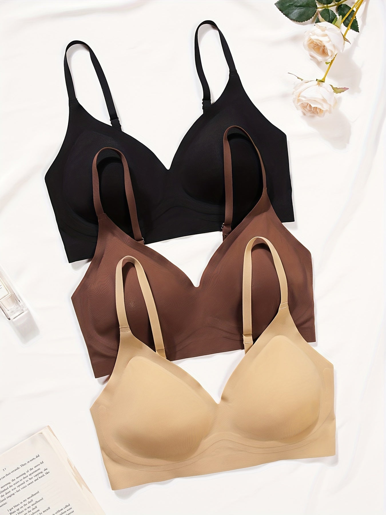 3pcs Seamless Wireless Push Up Bra Comfy & Breathable Lingerie