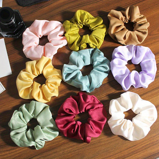 9pcs Silky Scrunchies Hair Tie Soft Hair Ring For Ponytail