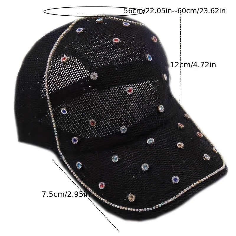 Rhinestone Decor Knitted Baseball Cap Sun Hat for Women
