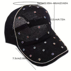 Rhinestone Decor Knitted Baseball Cap Sun Hat for Women
