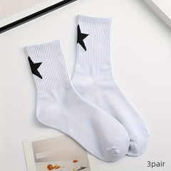 3 Pairs Star Print Socks, Mid Tube Women's Stockings
