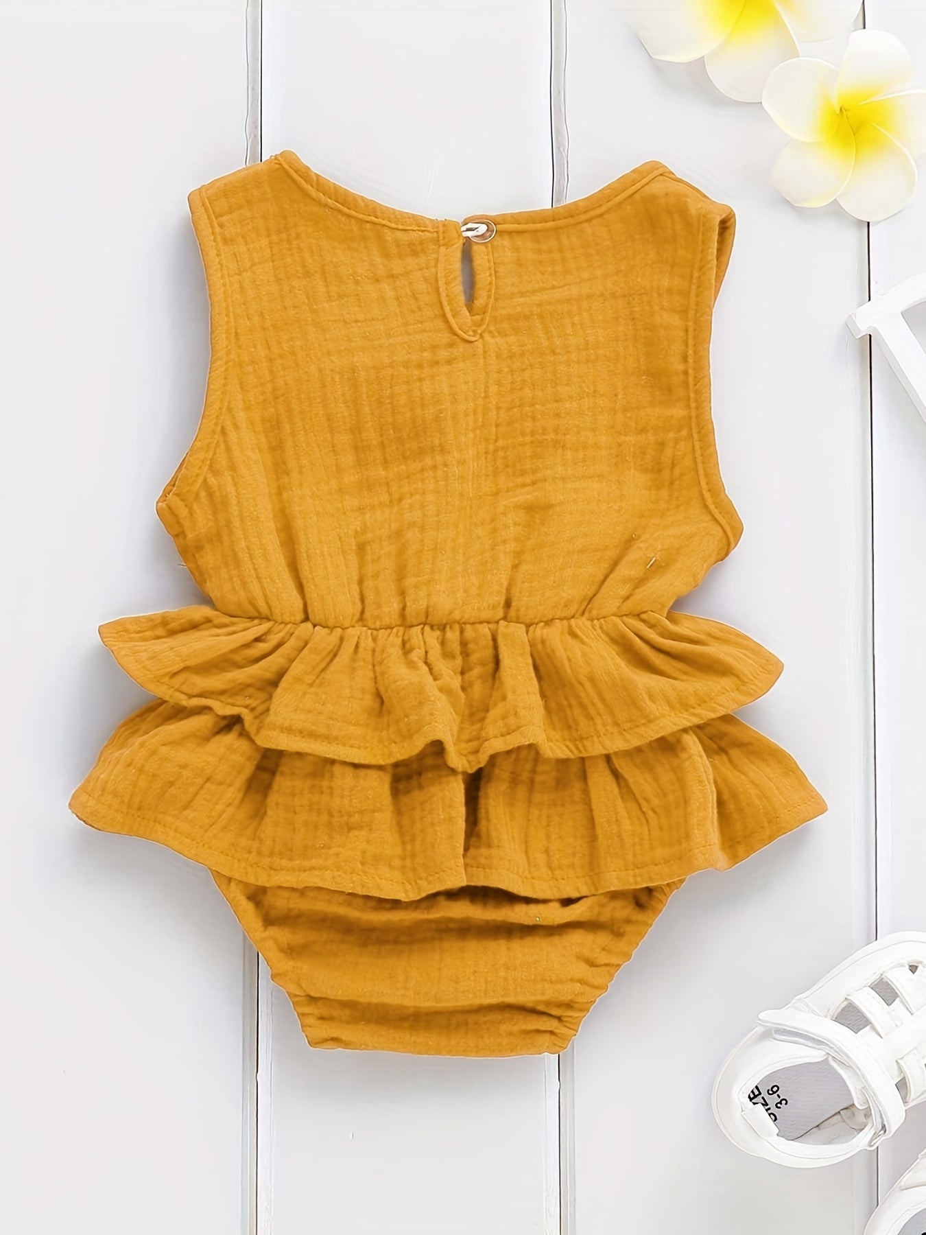 Newborn Sleeveless Romper Ruffles Crew Neck Bodysuit for Baby Girls