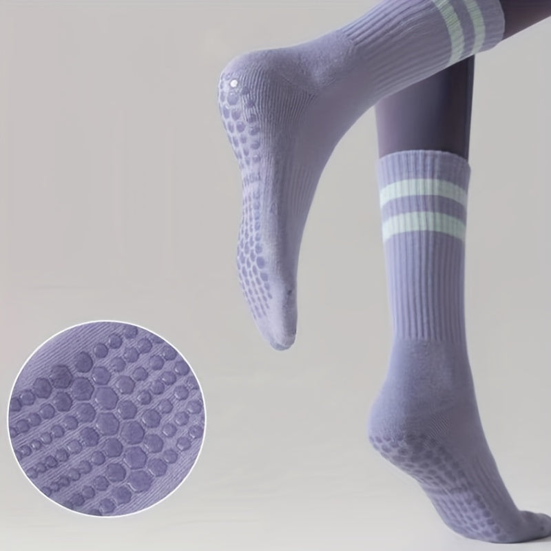 2 Pairs Yoga Socks Anti-Slip Dance Socks Breathable Mid-Tube Pilates Socks