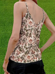 Floral Print V neck Cami Top Sexy Spaghetti Strap Top For Summer