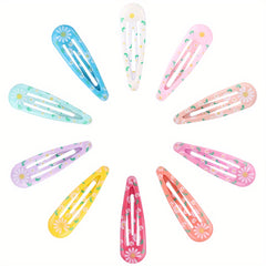 10pcs Enamel Flower Hairpins Baby Girls Oval Hair Clips Hair Accessories
