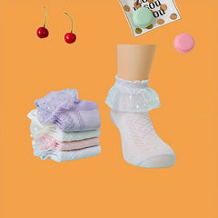 Girls Lace Ruffled Princess Socks Dance Socks Breathable Comfy Socks