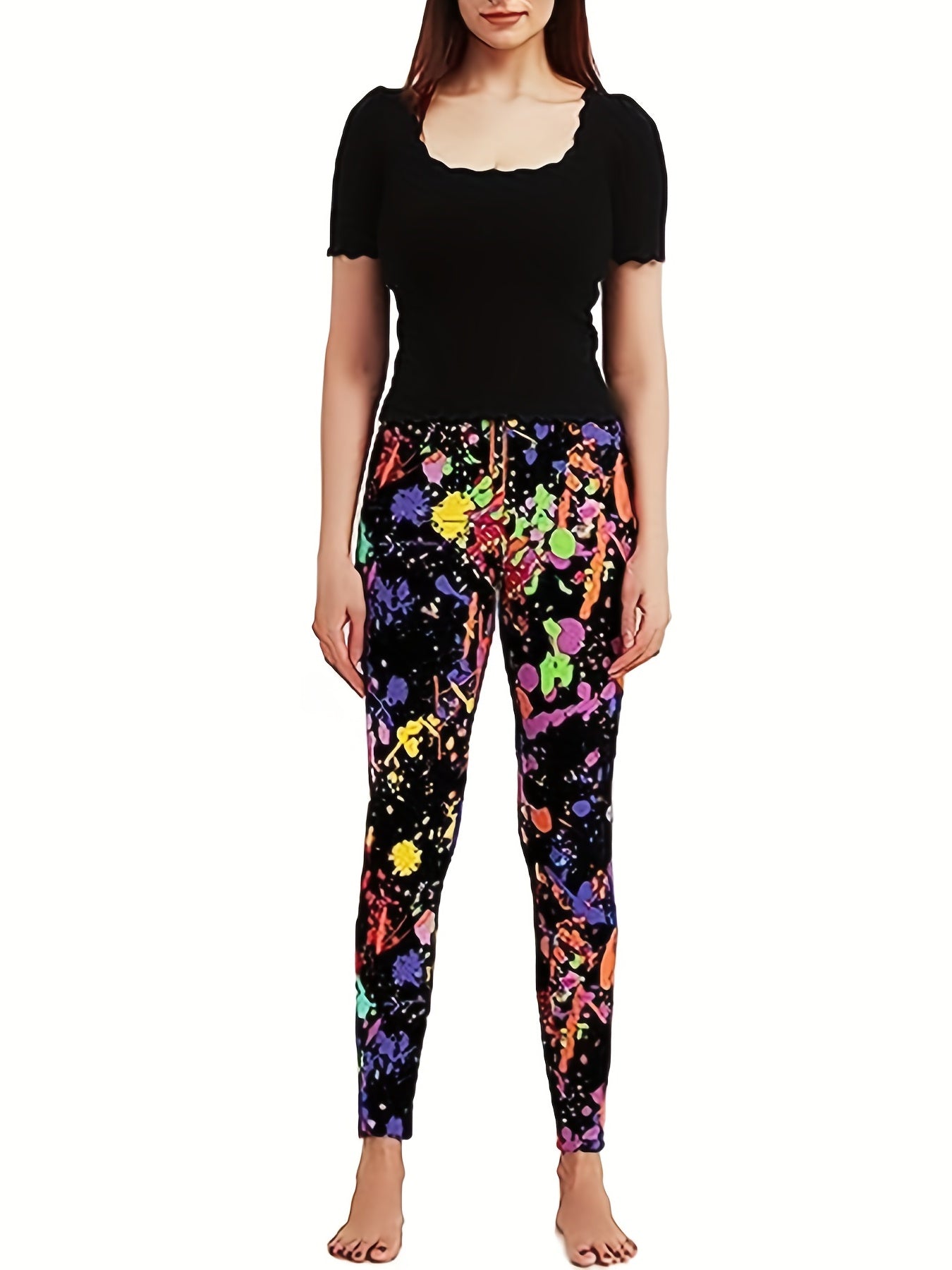 Splash Ink Print Leggings Casual Skinny Workout Leggings Women's Clothing