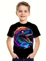 Colorful Wolf Print Kid's T shirt Casual Short Sleeve Top For Summer
