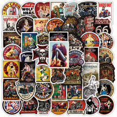 50pcs Retro Motorcycle Girl Series Waterproof Sticker for Laptop Desktop Cup