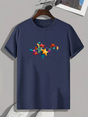 Star Pattern Print Men's Comfy Sports T-shirt Graphic Tee
