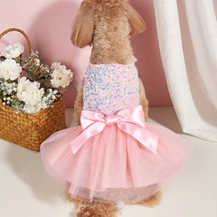 Pet Sequin Bow Mesh Dress for Special Occasion