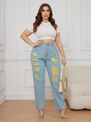 Colorblock Button Fly High Rise Ripped Jeans