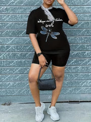 Slogan & Dragonfly Print 2 Piece Set