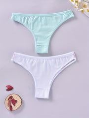 2pcs Lace Thongs Soft & Comfy Stretchy Panties Women's Lingerie