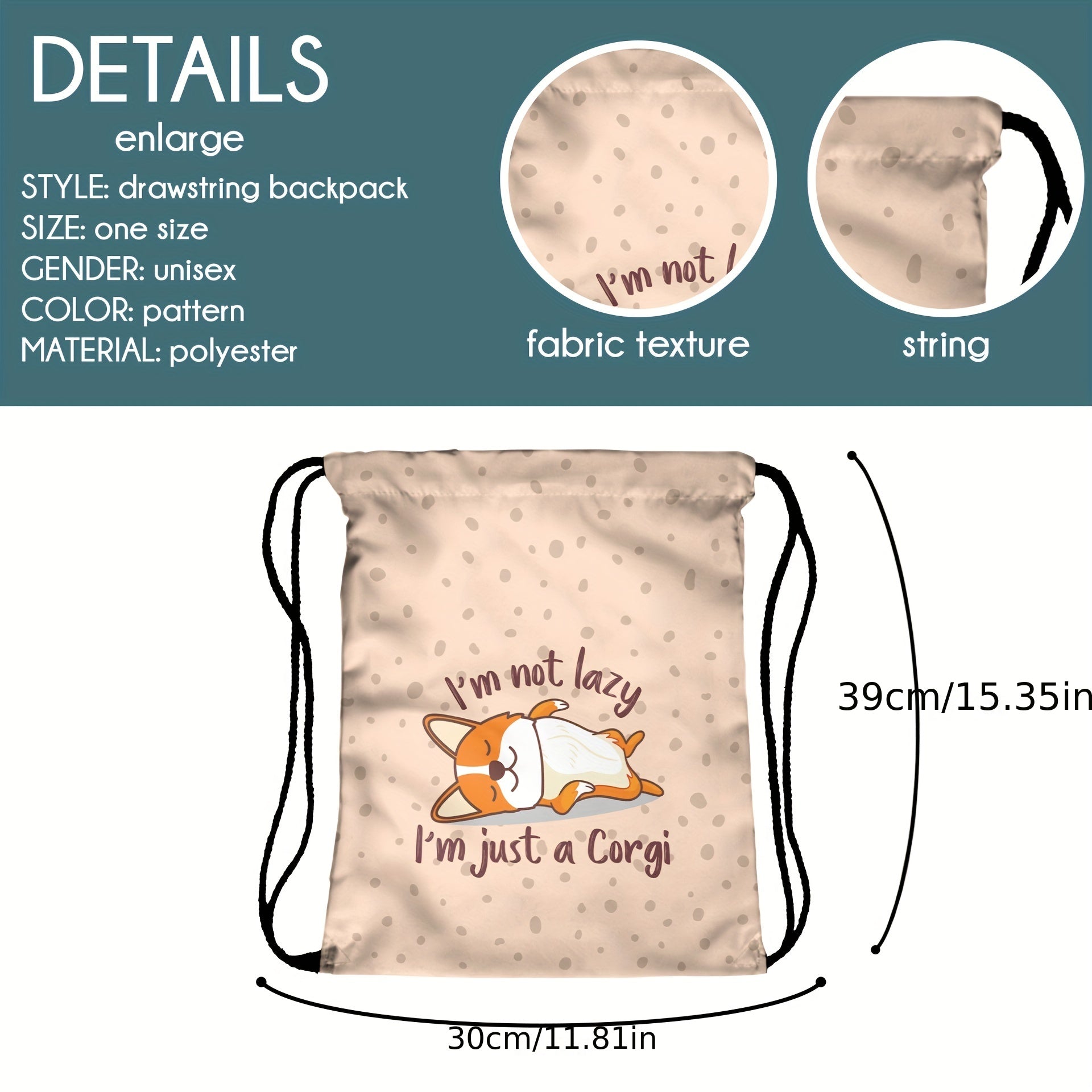 Animal Drawstring Bag Oxford Cloth Digital Print Backpack