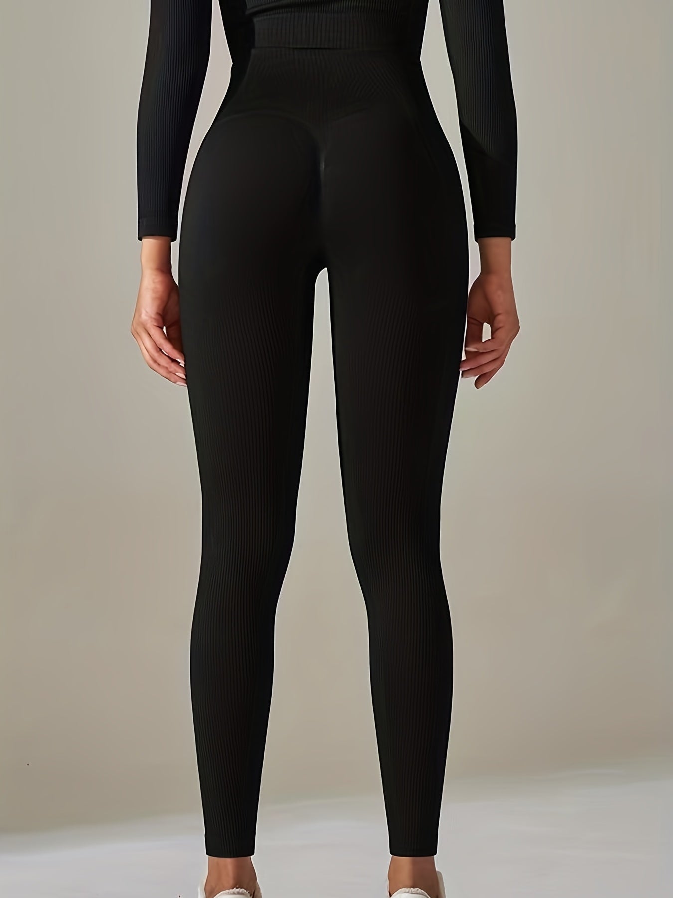 Rib Knit Yoga Pants Slim Fit Seamless Fitness High Stretch