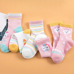 5 Pairs Princess Style Girls Socks, Rainbow Colorful Cloud Horses Mesh
