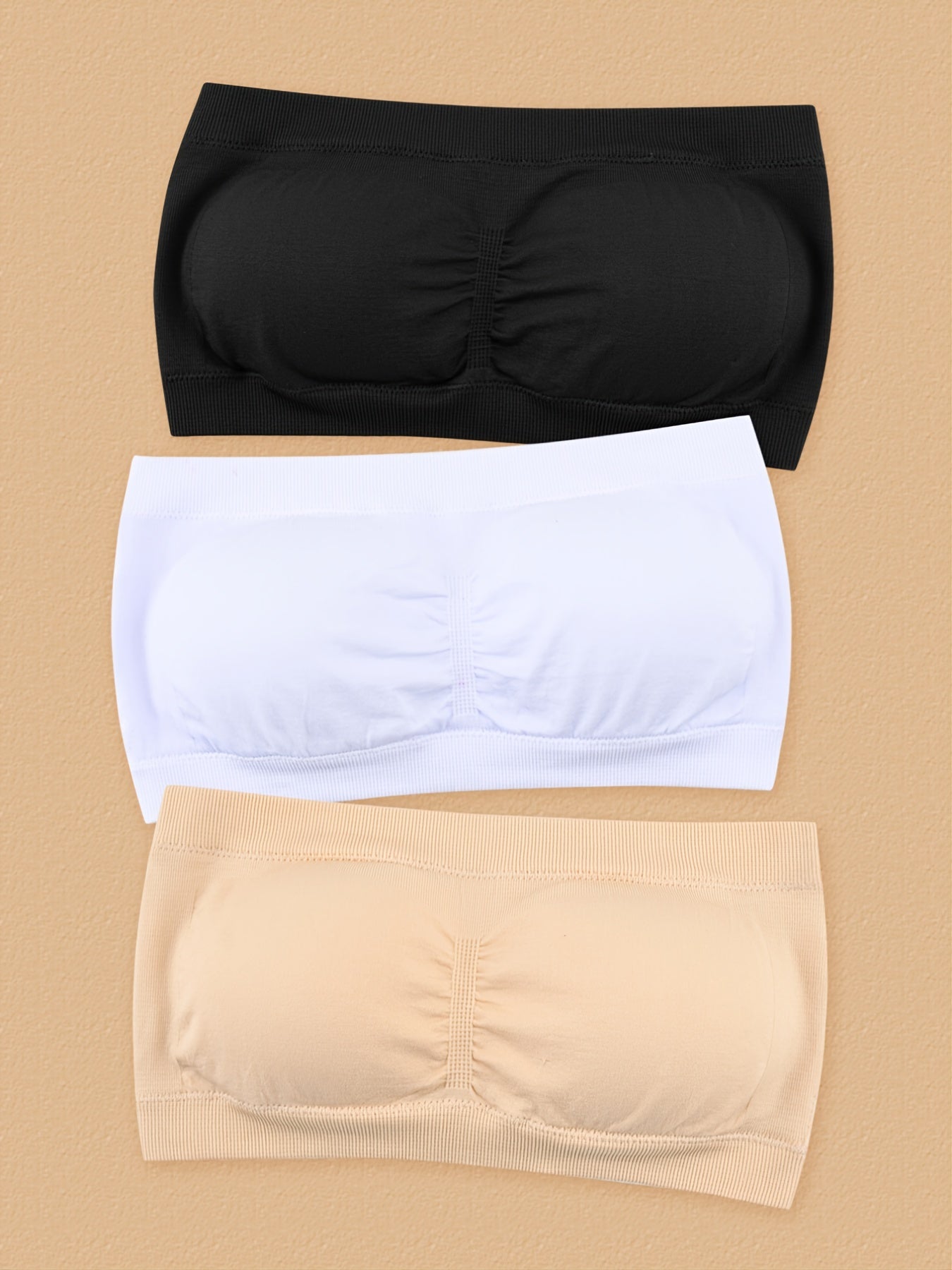 3 Pcs Double Layer Strapless Bra Slightly Breast Wrap Detachable Chest Pad Bra