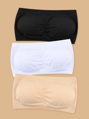 3 Pcs Double Layer Strapless Bra Slightly Breast Wrap Detachable Chest Pad Bra
