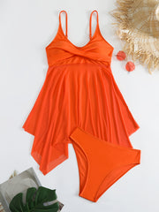 Criss Cross Skirted 2 Piece Set Bikini Solid Swimsuit