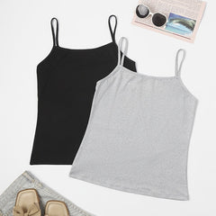 2pcs Solid Cami Tops Crew Neck Women's Lingerie