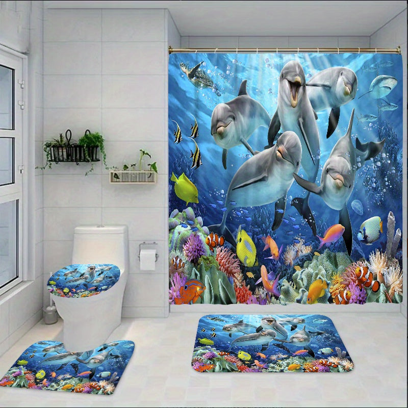 Under The Sea World Whale Bathroom Shower Curtain Set