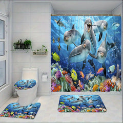 Under The Sea World Whale Bathroom Shower Curtain Set