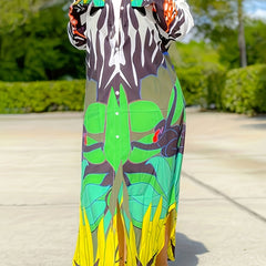 Colorblock Floral Button Up Shirt Dress