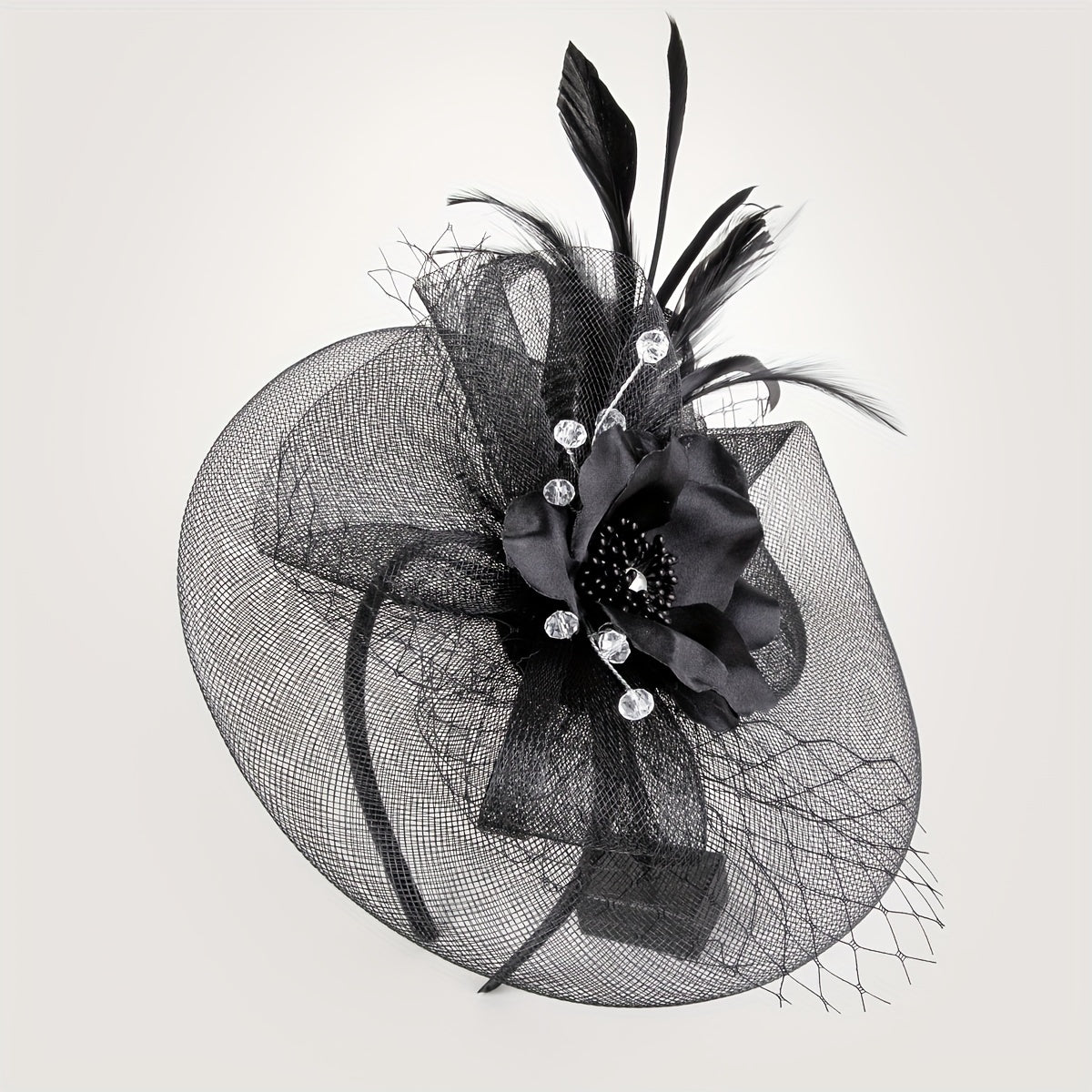 Mesh Flower Feather Fascinator Headpiece Tea Party Wedding Hat with Headband