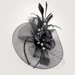Mesh Flower Feather Fascinator Headpiece Tea Party Wedding Hat with Headband