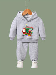 Santa & Presents Print 2pcs Girls Hoodies Jogger Pants Set For Sports