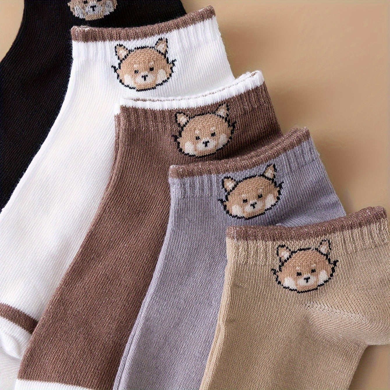 5 Pairs Cartoon Animal Print Socks Women's Comfy Short Stockings