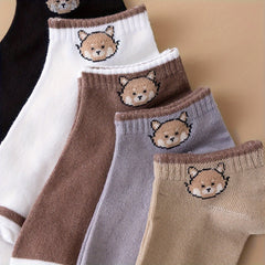 5 Pairs Cartoon Animal Print Socks Women's Comfy Short Stockings
