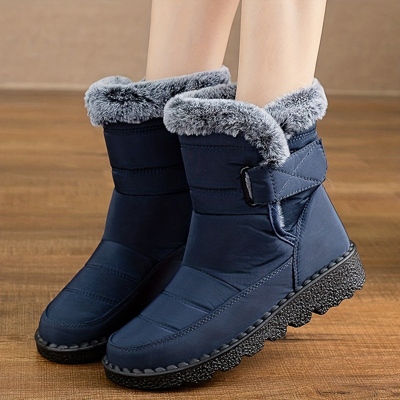 Women's Fur Lined Snow Boots Casual Hook & Loop Platform Boots Warm