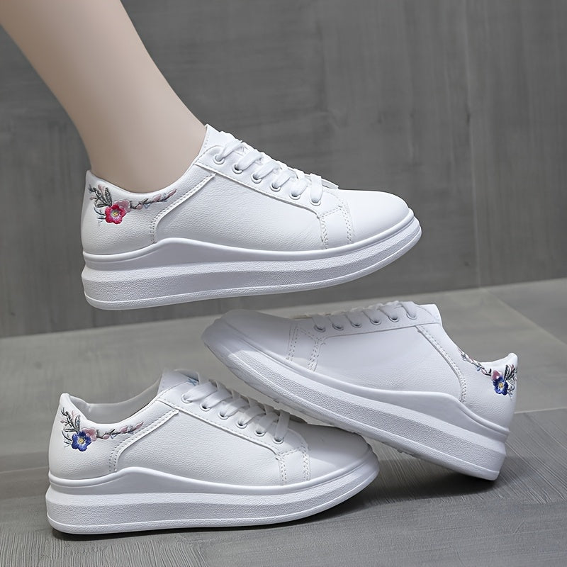 Floral Embroidered Slip-Resistant Skate Shoes Low Flat Sports Sneakers