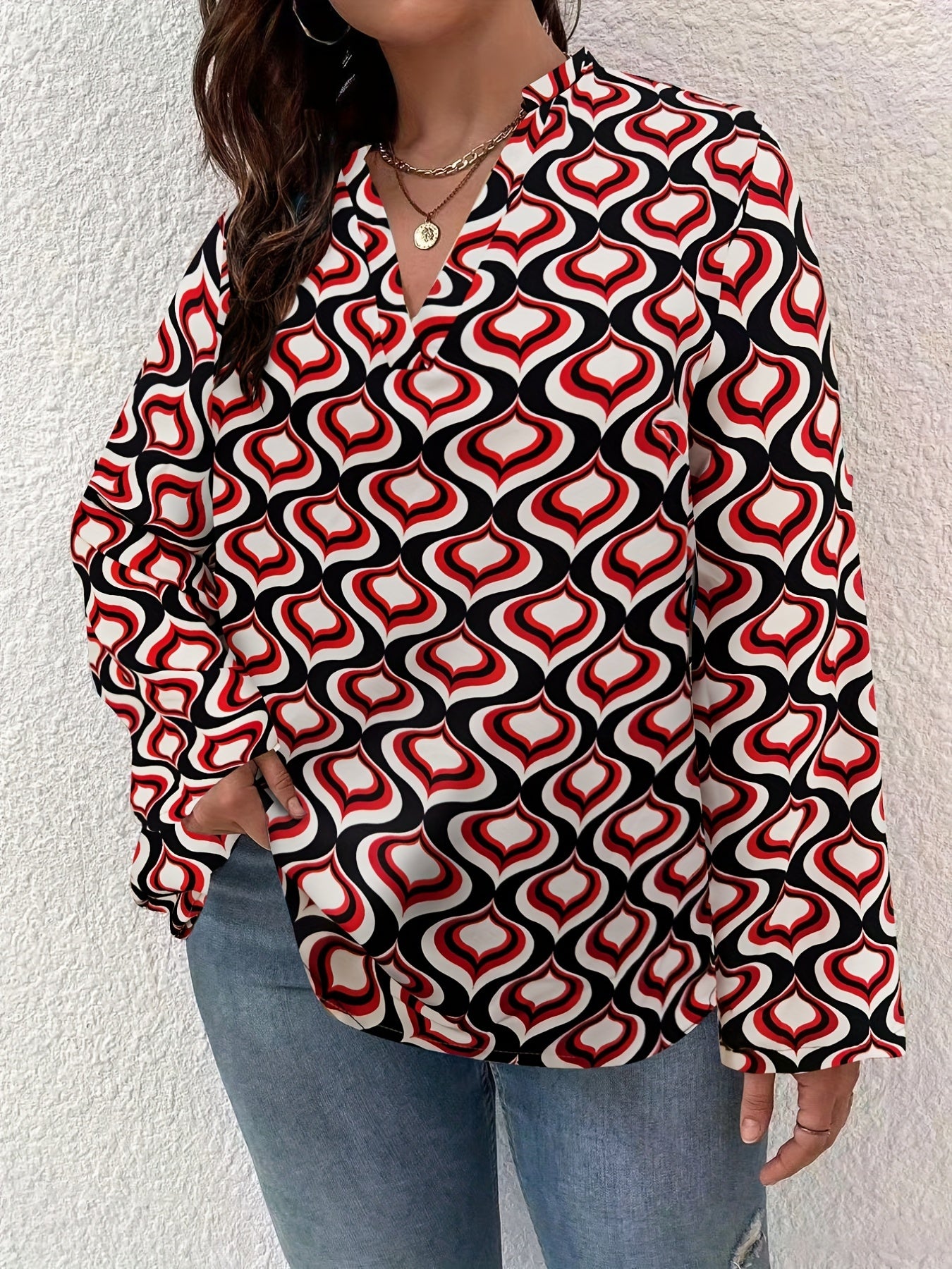 Allover Print Notched Neck Top
