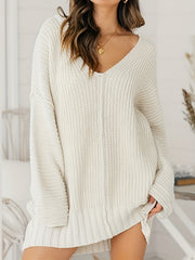 Casual Sweater Women's Plus Solid Long Sleeve V Neck Medium Stretch