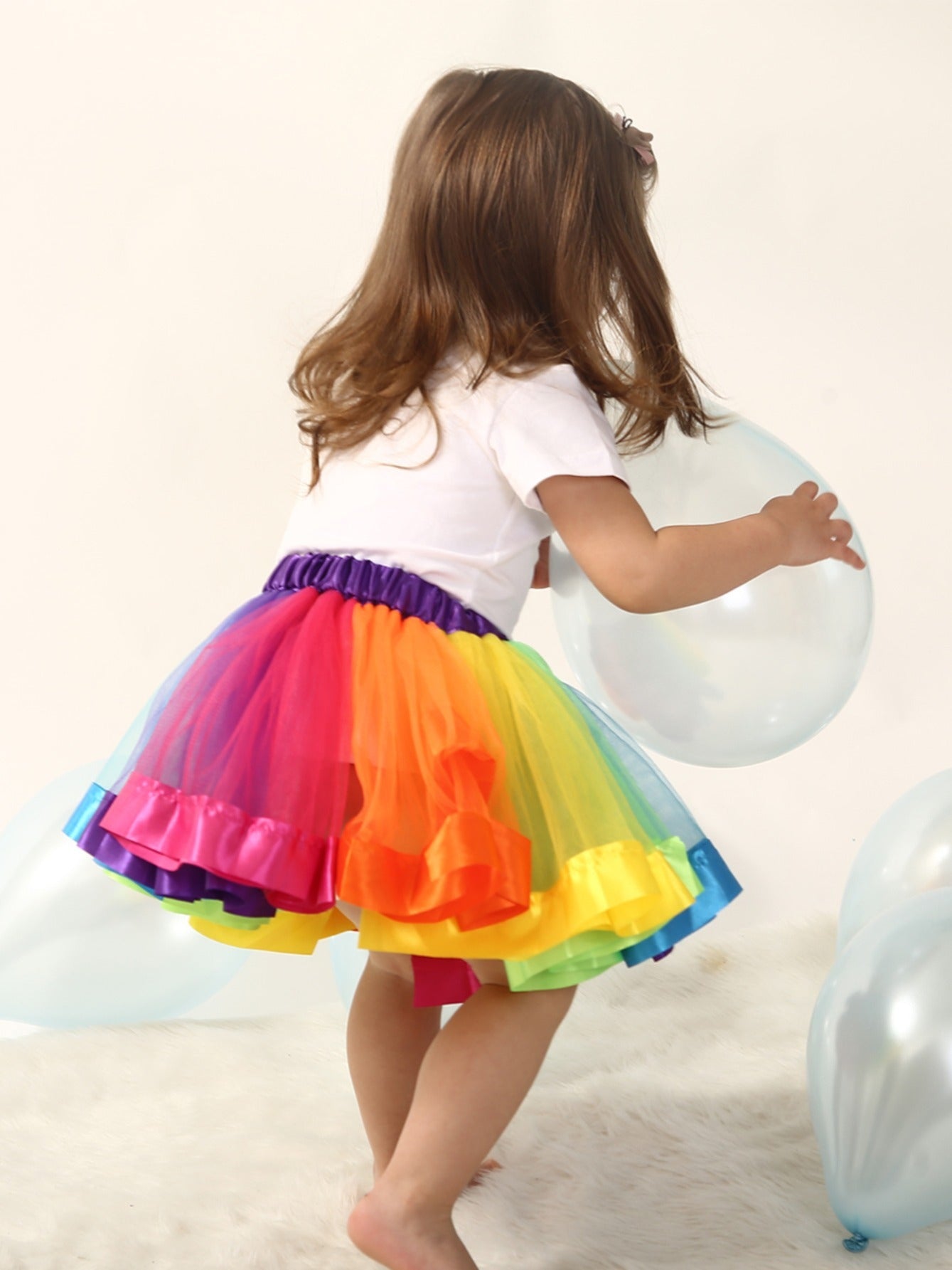 Girls Rainbow Mesh Tutu Skirt Dance Princess Colorful Skirt
