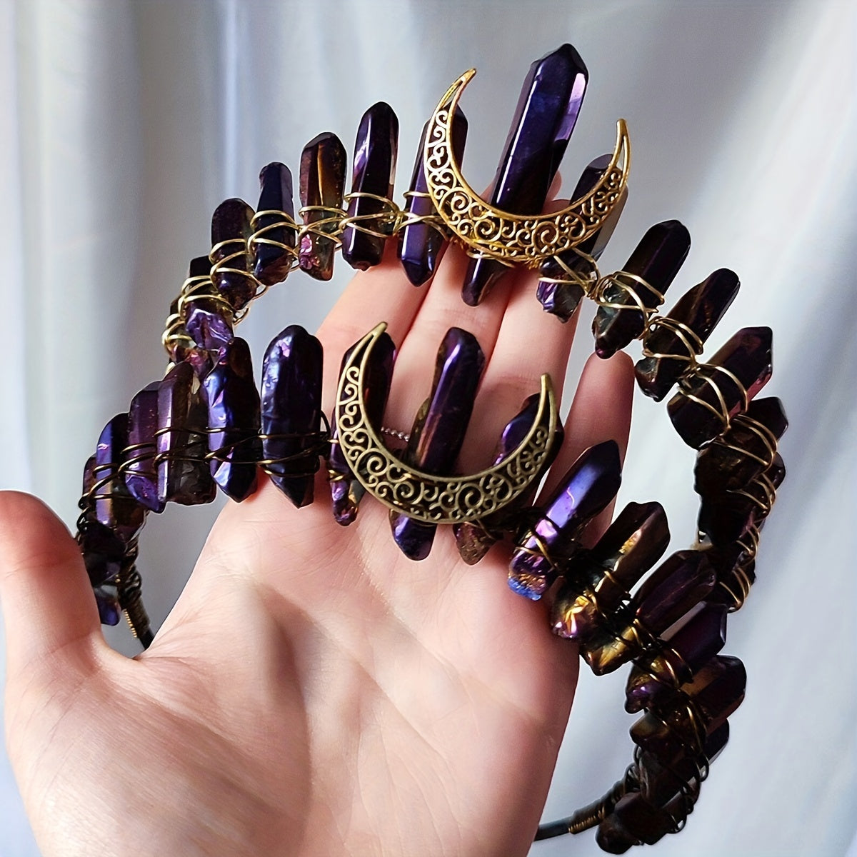 Titanium Quartz Crown Bronze Golden Moon Tiara Wedding Prom