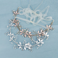 Leaf Charm Hair Band Rhinestone & Faux Pearl Decor Headband Bridal