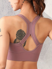 Zipper Wireless Sports Bra Push Up Shockproof Running Workout Bra