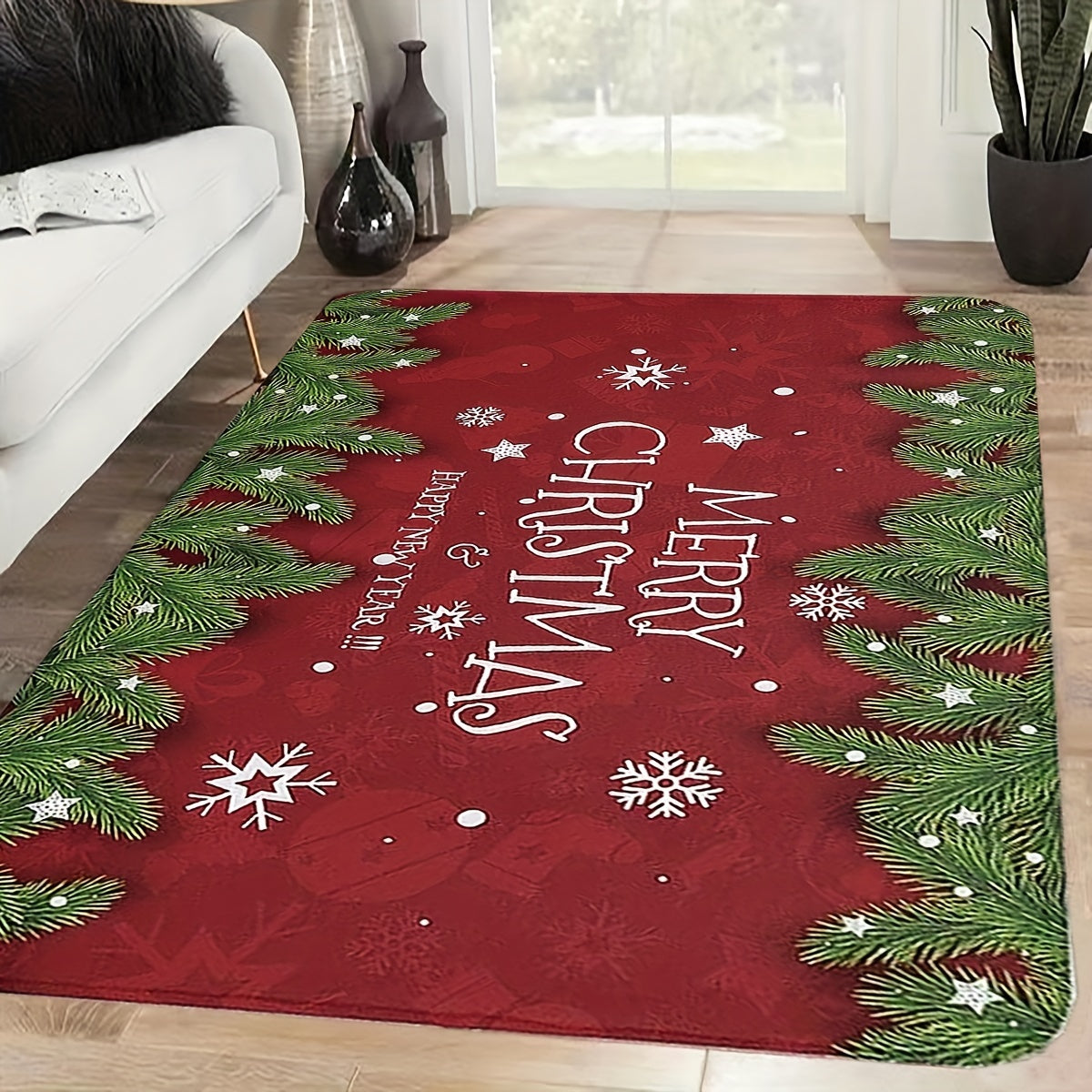 MERRY CHRISTMAS Kitchen Rug Flannel Living Room Carpet Mat