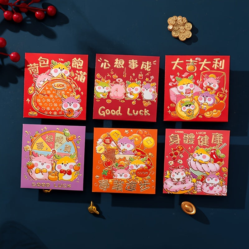 6pcs Chinese New Year Red Envelopes Dragon Year Spring Red Envelope Bag