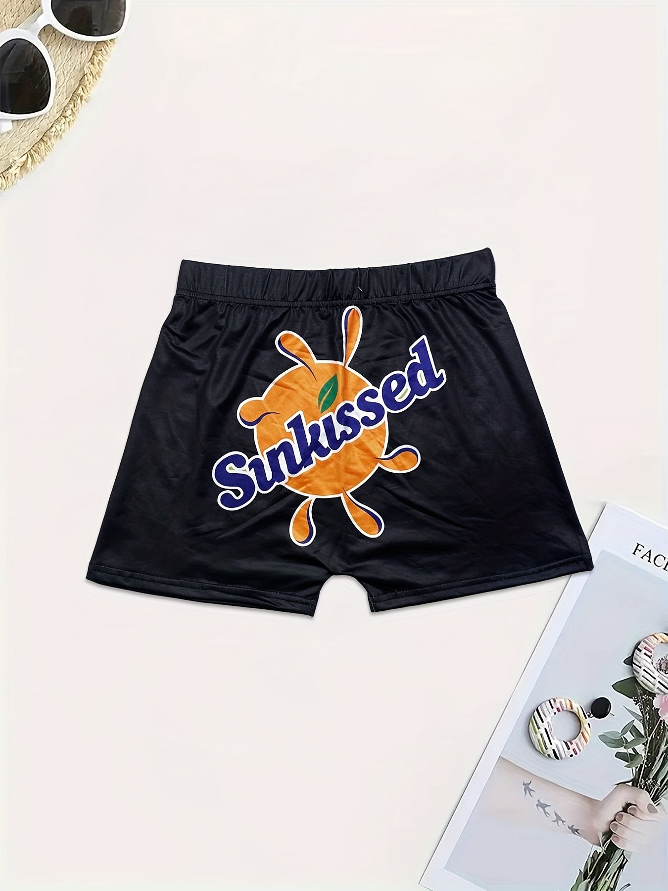 Graphic Print Skinny Yoga Shorts for Women