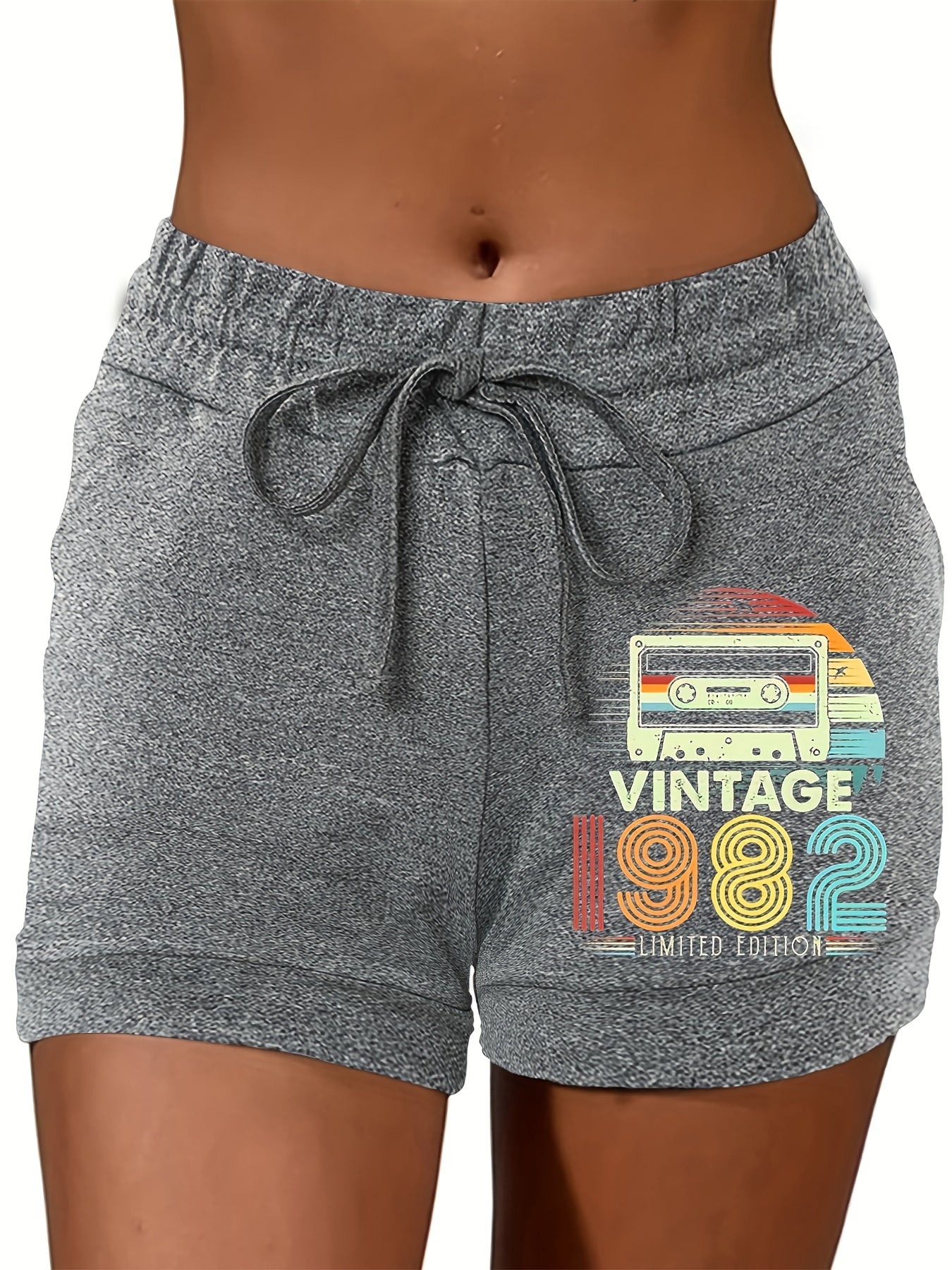 Vintage Print Drawstring Shorts Women's Clothing