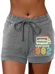 Vintage Print Drawstring Shorts Women's Clothing