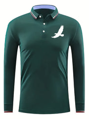 Bird Pattern Men's Casual Comfy Custom Fit Long Sleeve Polo Shirt